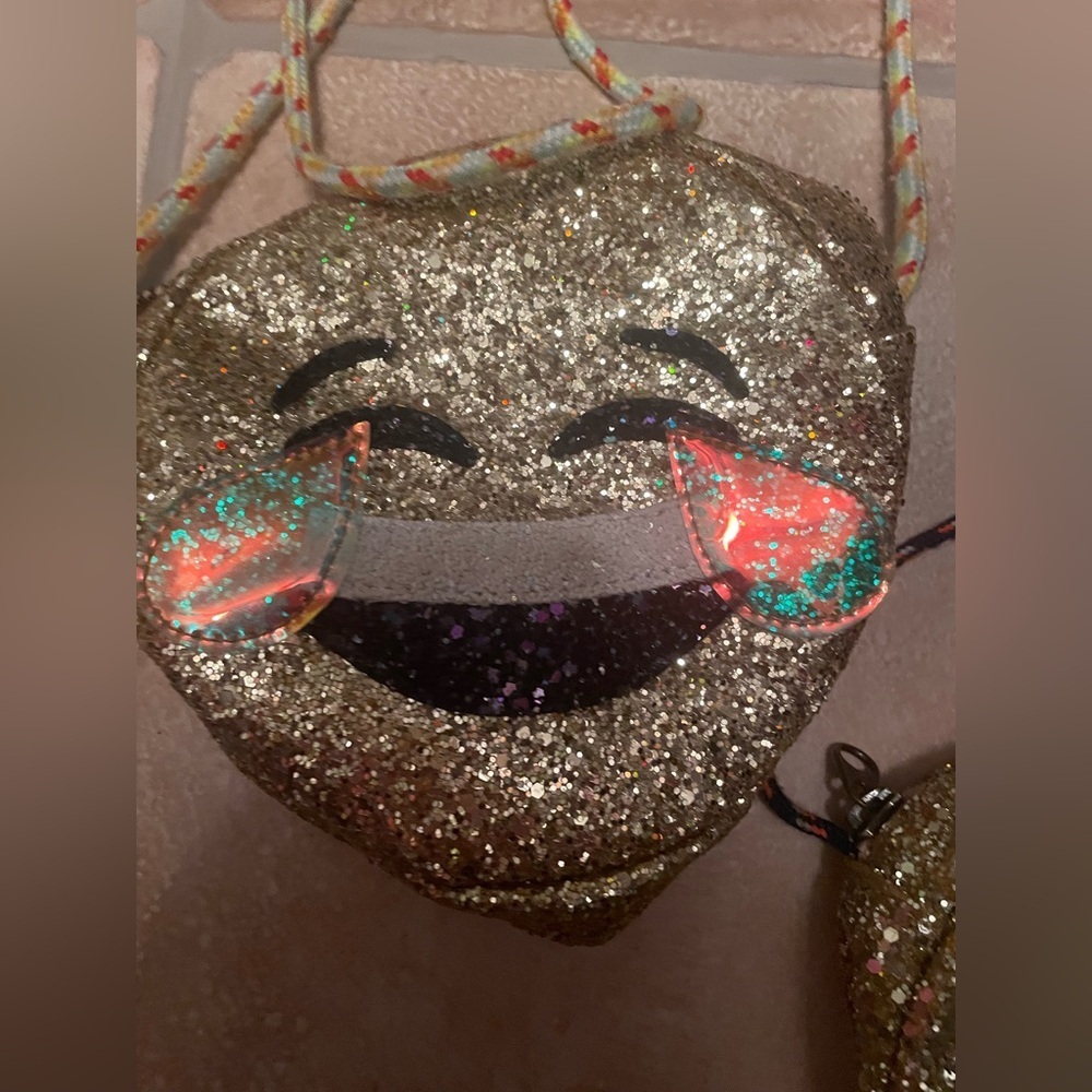 Crewcuts (2) Girls Small Purse Glitter Gold Smiley Faces, Floral - Picture 2 of 7